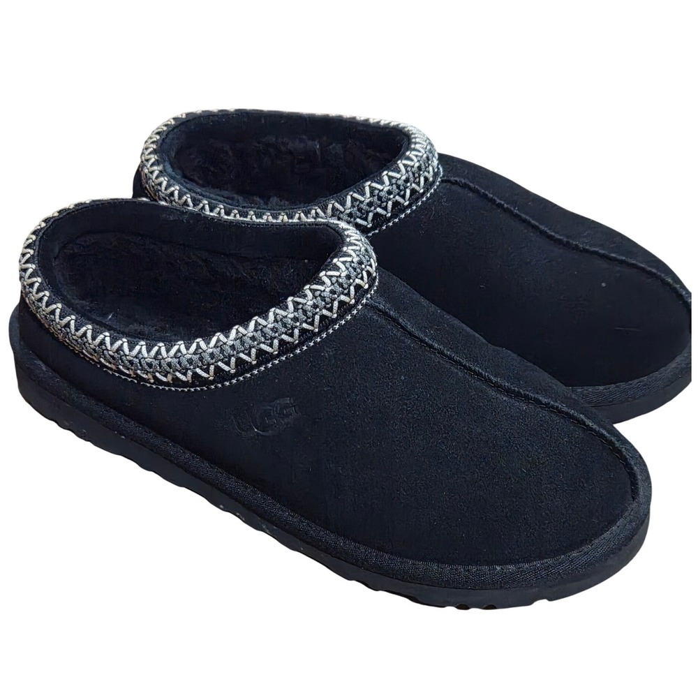 UGG Tasman 5950 Womens Black Suede Sheepskin Lined Slippers Cozy 8 Shearling